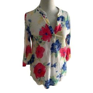 Chicos LADIES V NECK SHEER FLORAL PRINT TOP 4 OFFICE